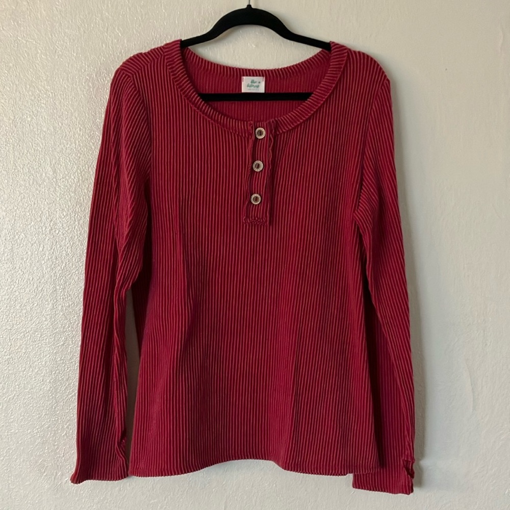 Blue Buttercup Thick Ribbed Henley Shirt, XL